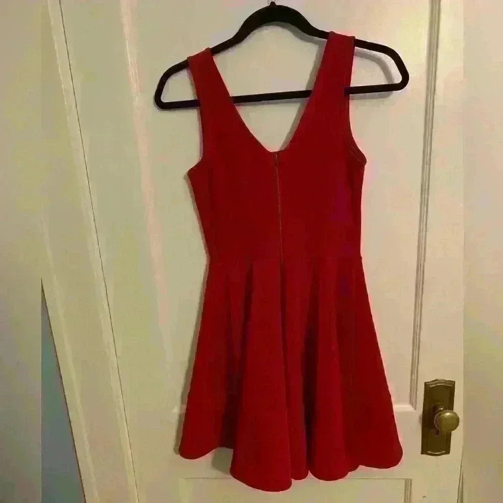 Lulus Red Square Neck Sleeveless Skater Dress, Womens Size Medium - Picture 7 of 8